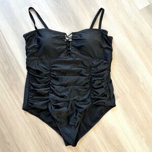 Torrid Swimsuit Swim One Piece Wireless Lattice Ruched Black Plus Size 5X